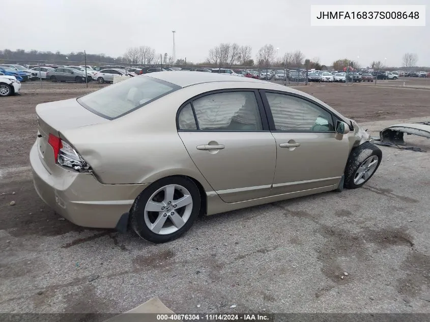 2007 Honda Civic Ex VIN: JHMFA16837S008648 Lot: 40876304