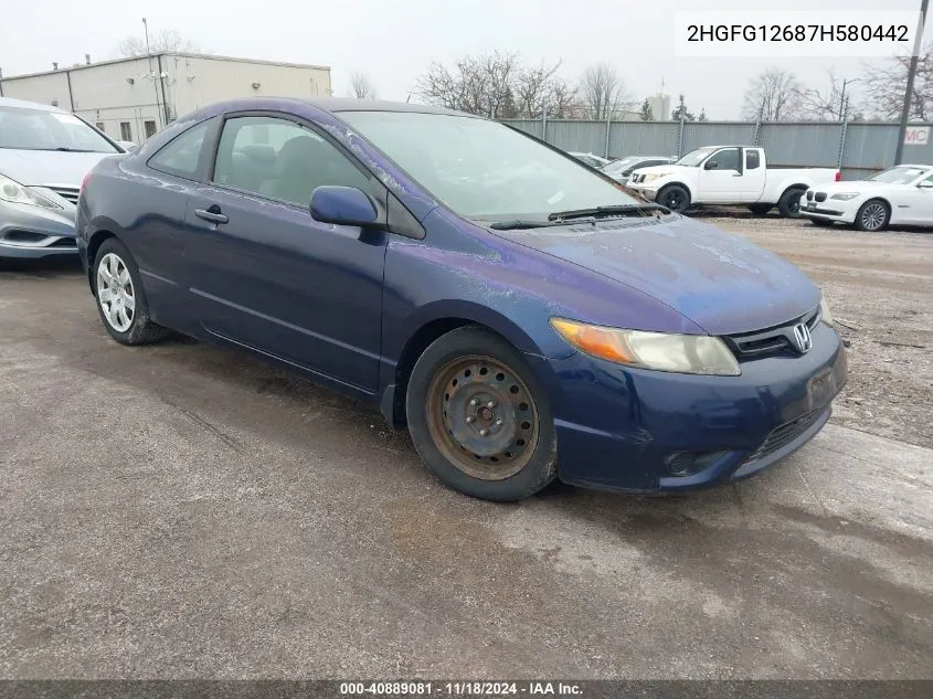 2007 Honda Civic Lx VIN: 2HGFG12687H580442 Lot: 40889081