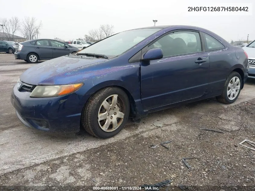 2007 Honda Civic Lx VIN: 2HGFG12687H580442 Lot: 40889081