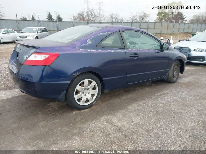 2007 Honda Civic Lx VIN: 2HGFG12687H580442 Lot: 40889081