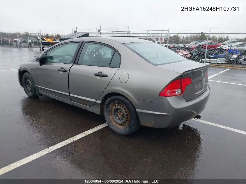 2008 Honda Civic Dx VIN: 2HGFA16248H107731 Lot: 12004054