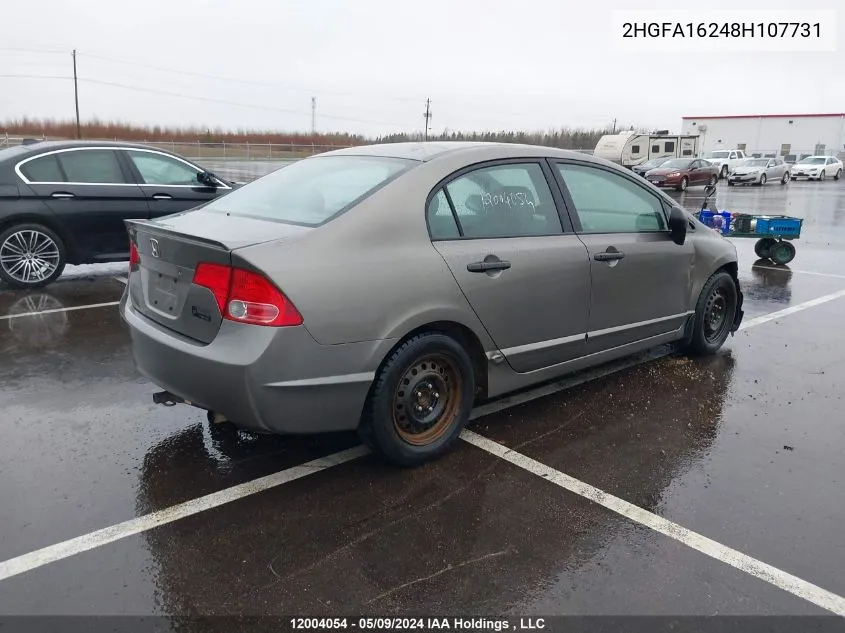 2008 Honda Civic Dx VIN: 2HGFA16248H107731 Lot: 12004054