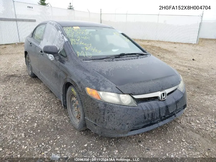 2008 Honda Civic Sdn VIN: 2HGFA152X8H004704 Lot: 12096304