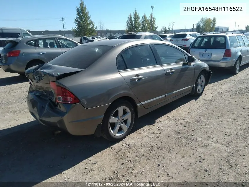 2008 Honda Civic Sdn VIN: 2HGFA16548H116522 Lot: 12111012