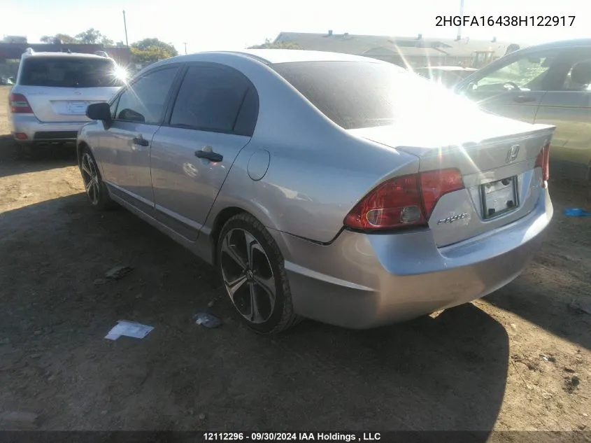 2008 Honda Civic Sdn VIN: 2HGFA16438H122917 Lot: 12112296