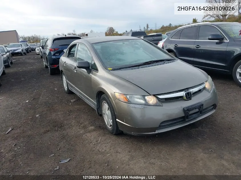 2008 Honda Civic VIN: 2HGFA16428H109026 Lot: 12120533