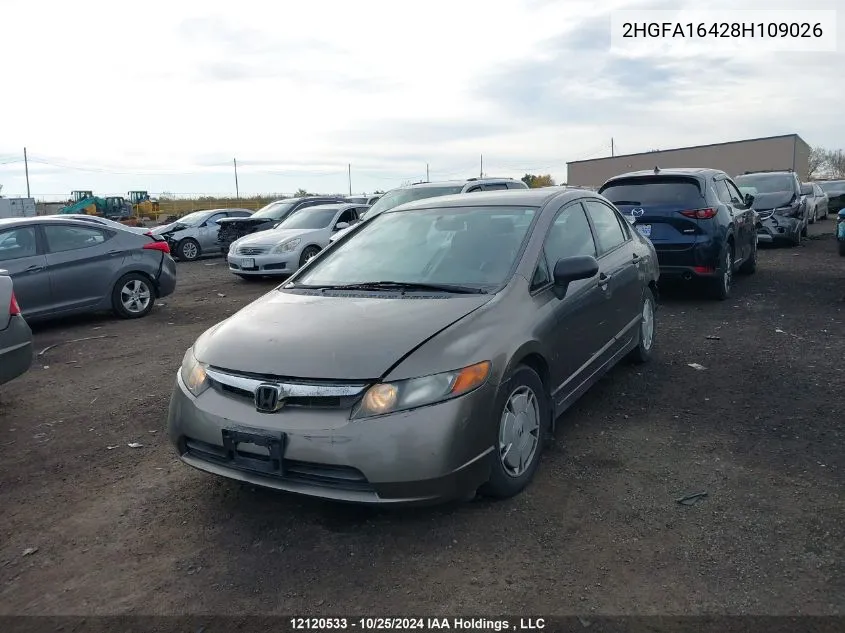 2008 Honda Civic VIN: 2HGFA16428H109026 Lot: 12120533