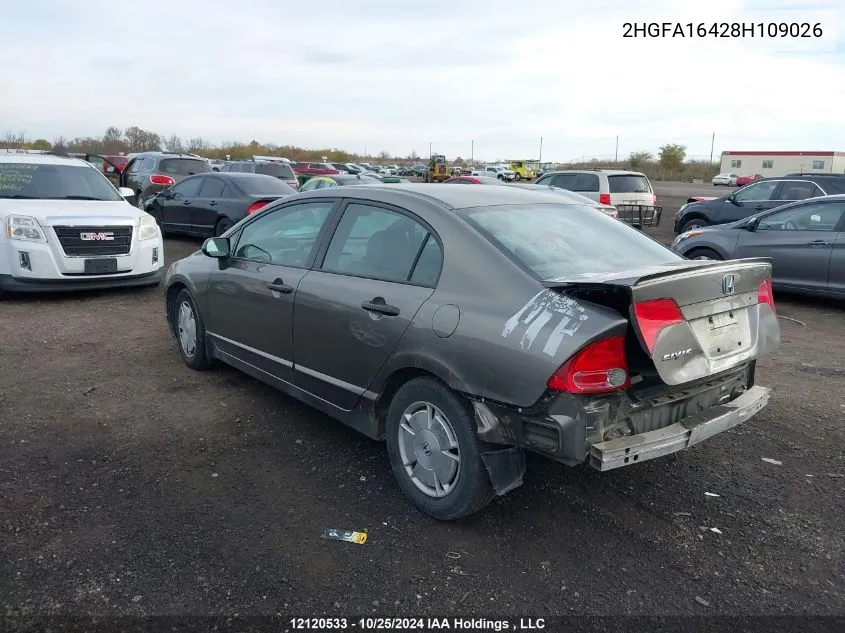 2008 Honda Civic VIN: 2HGFA16428H109026 Lot: 12120533