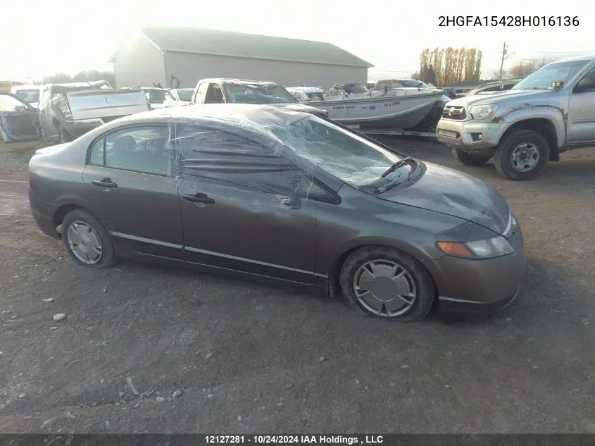 2008 Honda Civic Sdn VIN: 2HGFA15428H016136 Lot: 12127281