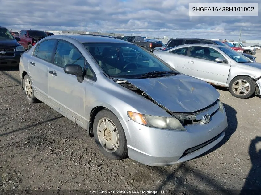 2008 Honda Civic Sdn VIN: 2HGFA16438H101002 Lot: 12136912