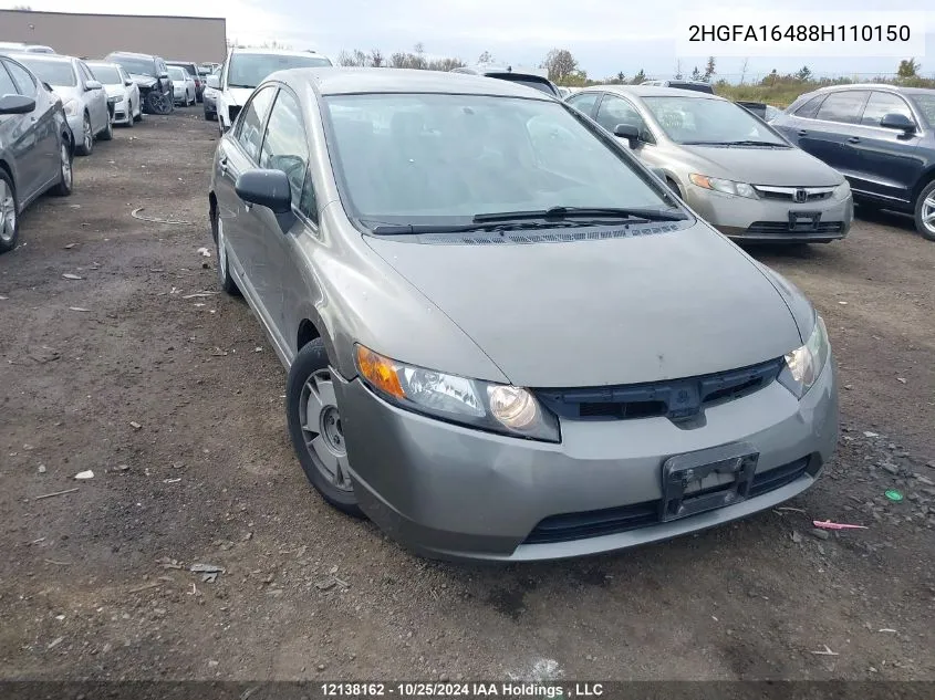 2008 Honda Civic Sdn VIN: 2HGFA16488H110150 Lot: 12138162