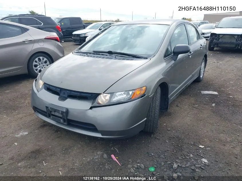 2008 Honda Civic Sdn VIN: 2HGFA16488H110150 Lot: 12138162