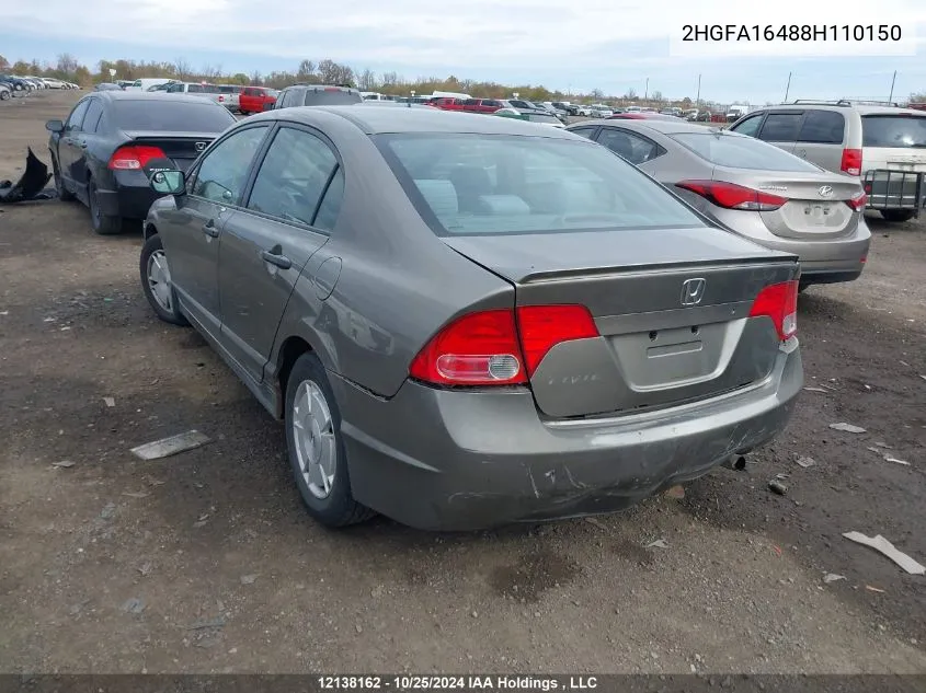 2008 Honda Civic Sdn VIN: 2HGFA16488H110150 Lot: 12138162