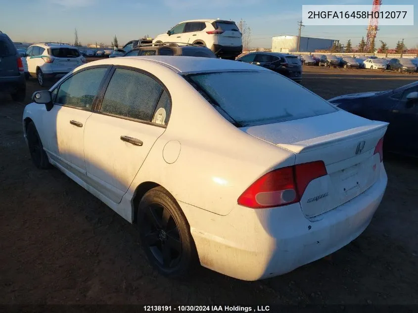 2008 Honda Civic Sdn VIN: 2HGFA16458H012077 Lot: 12138191