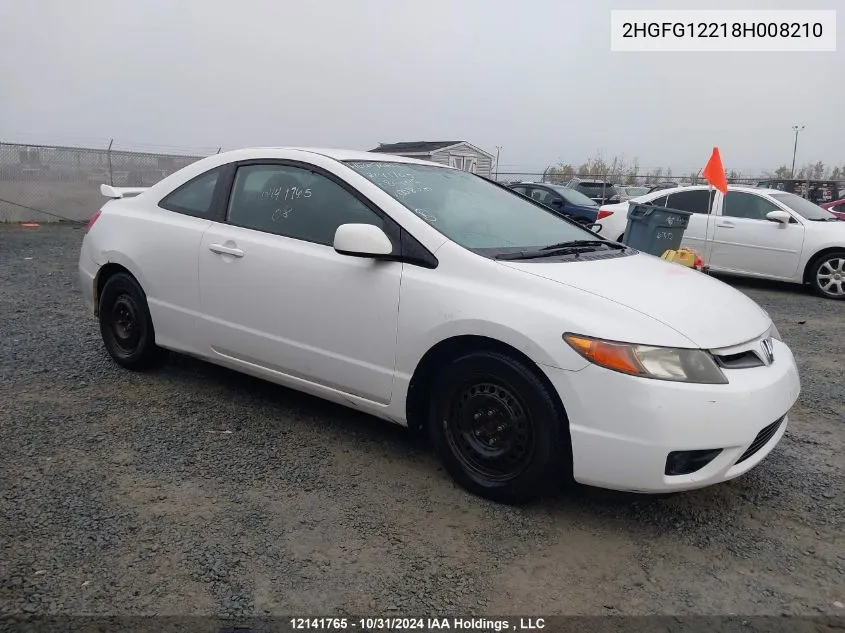 2008 Honda Civic Cpe VIN: 2HGFG12218H008210 Lot: 12141765