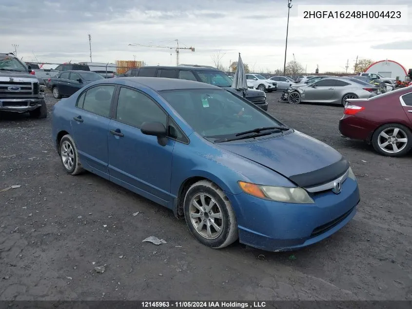 2008 Honda Civic VIN: 2HGFA16248H004423 Lot: 12145963