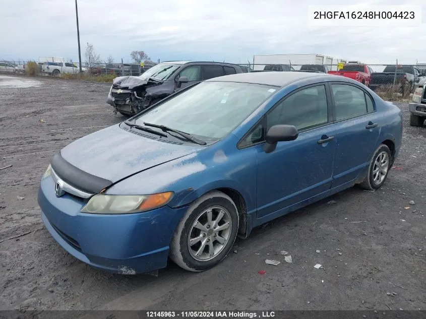 2008 Honda Civic VIN: 2HGFA16248H004423 Lot: 12145963