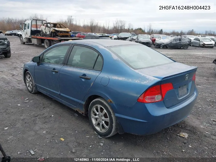 2008 Honda Civic VIN: 2HGFA16248H004423 Lot: 12145963