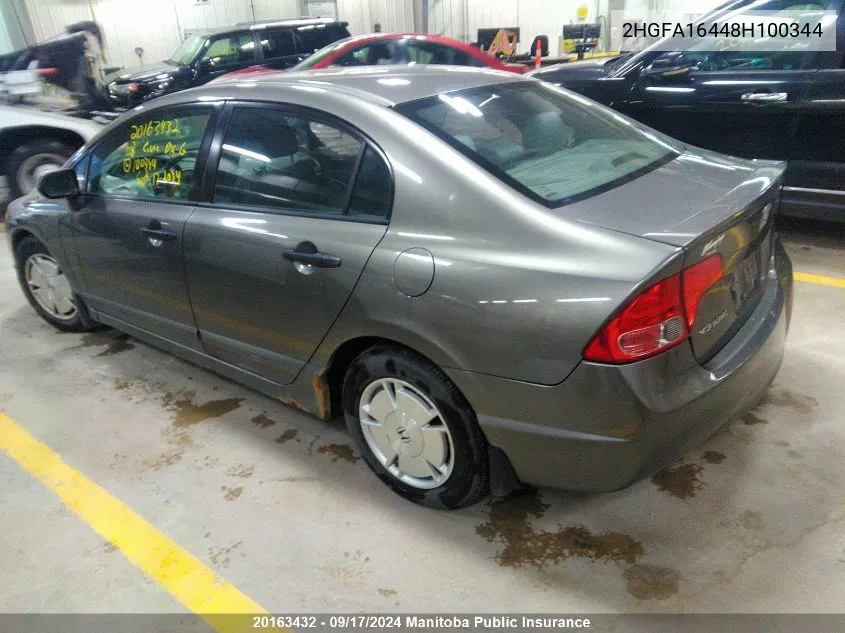 2008 Honda Civic Dx-G VIN: 2HGFA16448H100344 Lot: 20163432