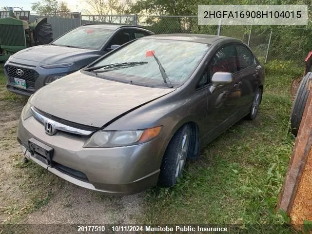 2HGFA16908H104015 2008 Honda Civic Ex-L