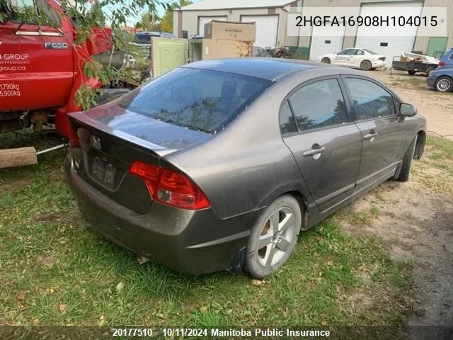 2008 Honda Civic Ex-L VIN: 2HGFA16908H104015 Lot: 20177510