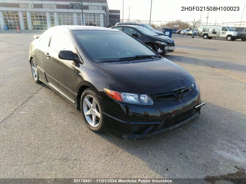 2008 Honda Civic Si VIN: 2HGFG21508H100023 Lot: 20179941