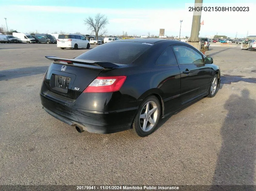 2008 Honda Civic Si VIN: 2HGFG21508H100023 Lot: 20179941