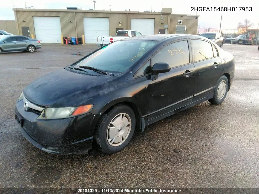 2008 Honda Civic Dx-G VIN: 2HGFA15468H017953 Lot: 20181029