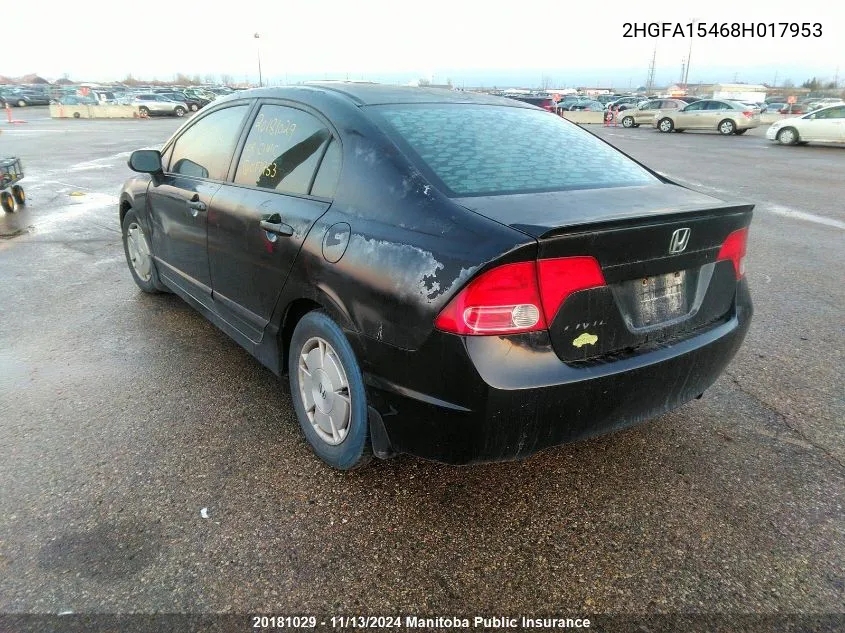 2008 Honda Civic Dx-G VIN: 2HGFA15468H017953 Lot: 20181029