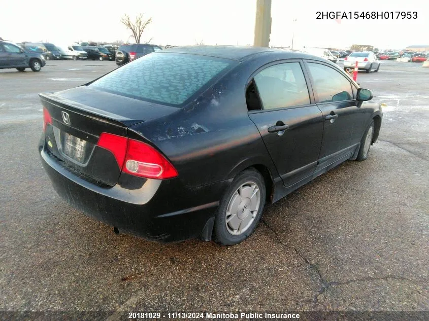 2008 Honda Civic Dx-G VIN: 2HGFA15468H017953 Lot: 20181029