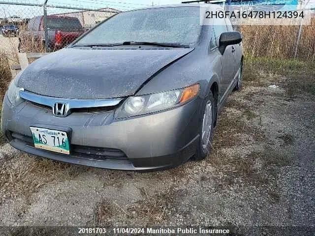 2008 Honda Civic Dx-G VIN: 2HGFA16478H124394 Lot: 20181703