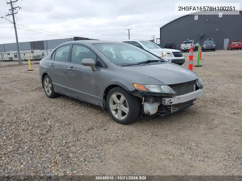 2008 Honda Civic Lx VIN: 2HGFA16578H100251 Lot: 30048010