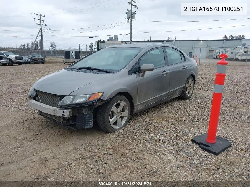 2008 Honda Civic Lx VIN: 2HGFA16578H100251 Lot: 30048010