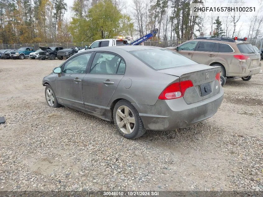 2008 Honda Civic Lx VIN: 2HGFA16578H100251 Lot: 30048010