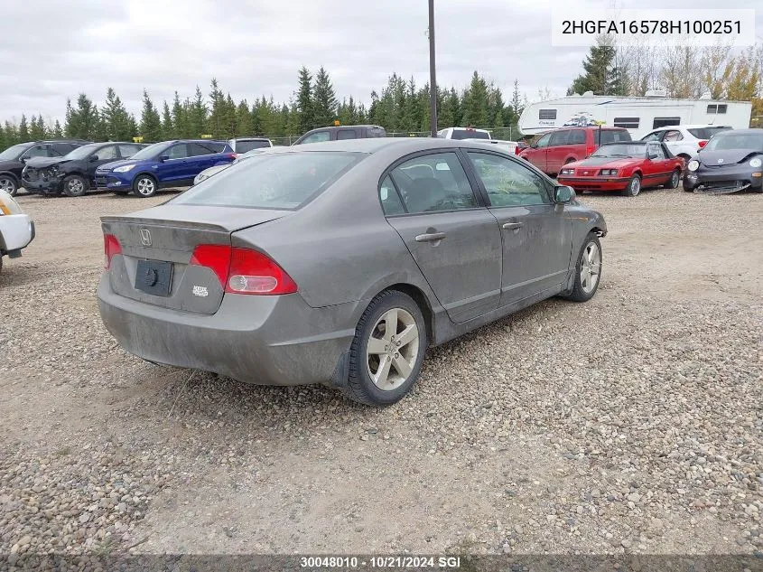 2008 Honda Civic Lx VIN: 2HGFA16578H100251 Lot: 30048010