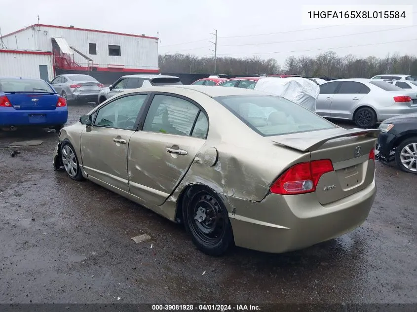 2008 Honda Civic Lx VIN: 1HGFA165X8L015584 Lot: 39081928