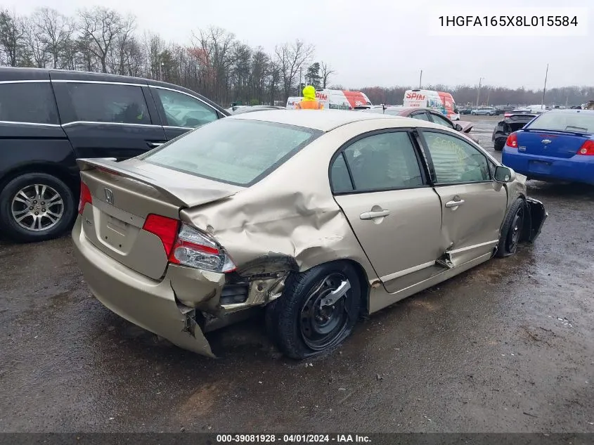 2008 Honda Civic Lx VIN: 1HGFA165X8L015584 Lot: 39081928