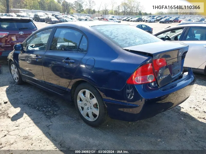 2008 Honda Civic Lx VIN: 1HGFA16548L110366 Lot: 39093131