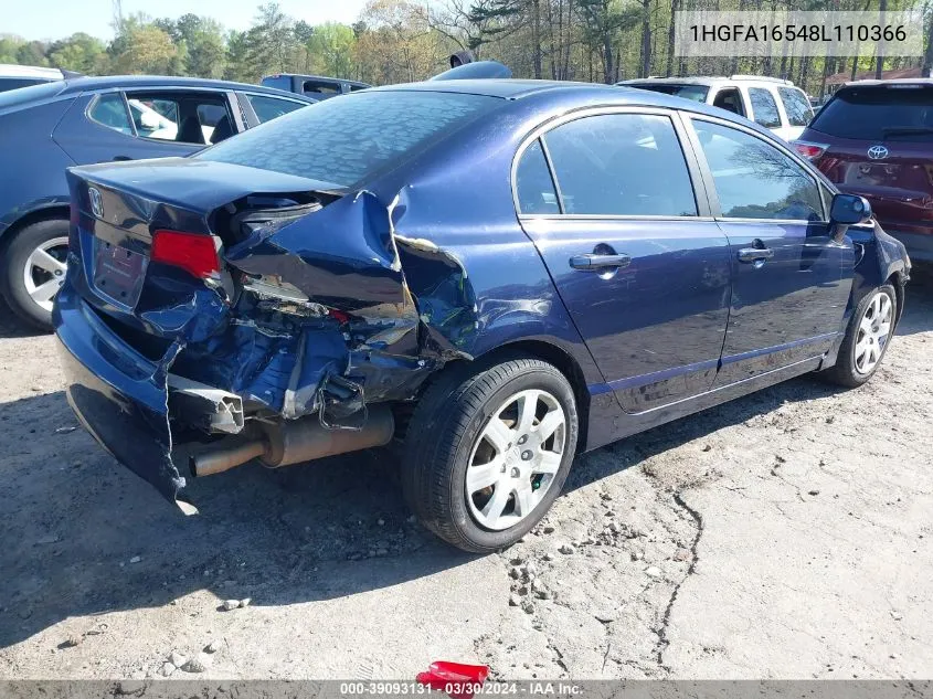 2008 Honda Civic Lx VIN: 1HGFA16548L110366 Lot: 39093131