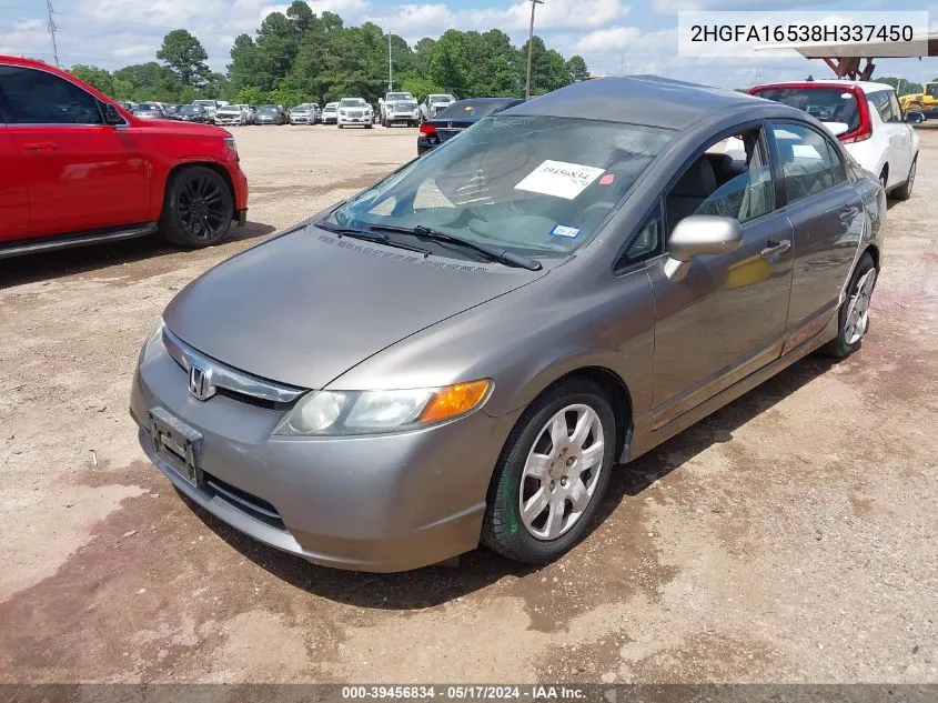 2008 Honda Civic Lx VIN: 2HGFA16538H337450 Lot: 39456834