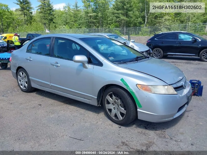 2008 Honda Civic Lx VIN: 2HGFA16518H302602 Lot: 39498045