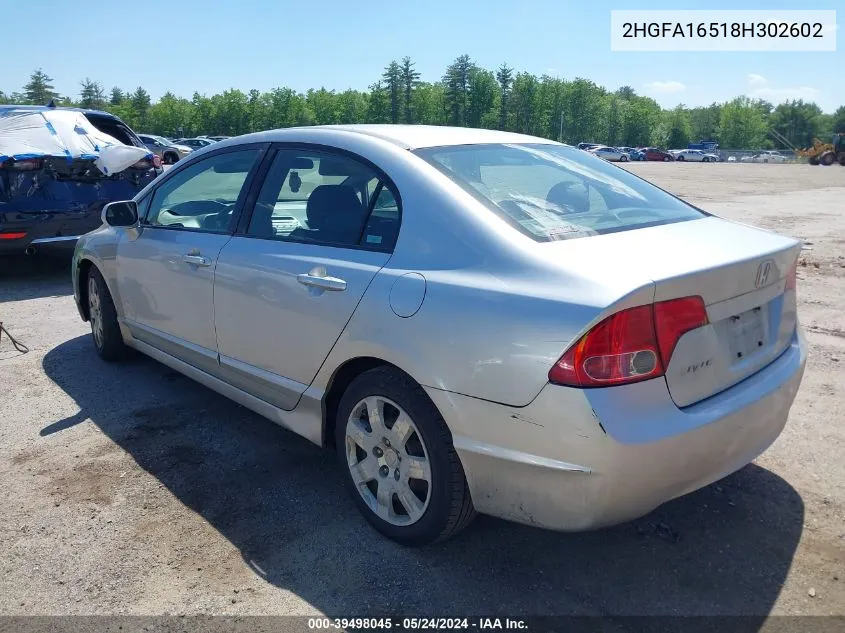 2008 Honda Civic Lx VIN: 2HGFA16518H302602 Lot: 39498045