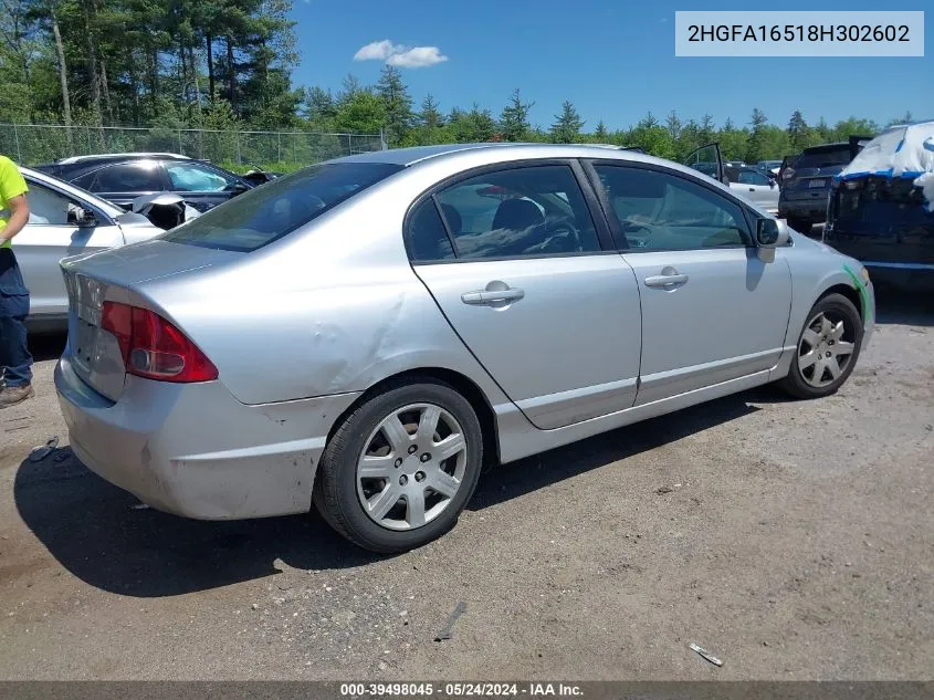 2008 Honda Civic Lx VIN: 2HGFA16518H302602 Lot: 39498045