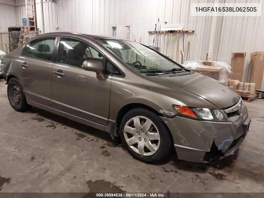 2008 Honda Civic Lx VIN: 1HGFA16538L062505 Lot: 39594535