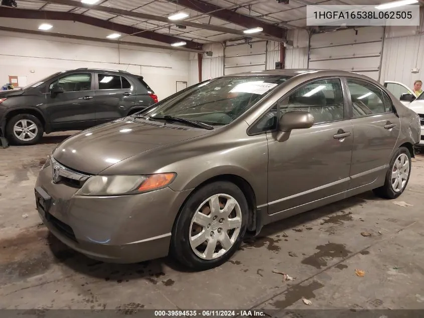 2008 Honda Civic Lx VIN: 1HGFA16538L062505 Lot: 39594535