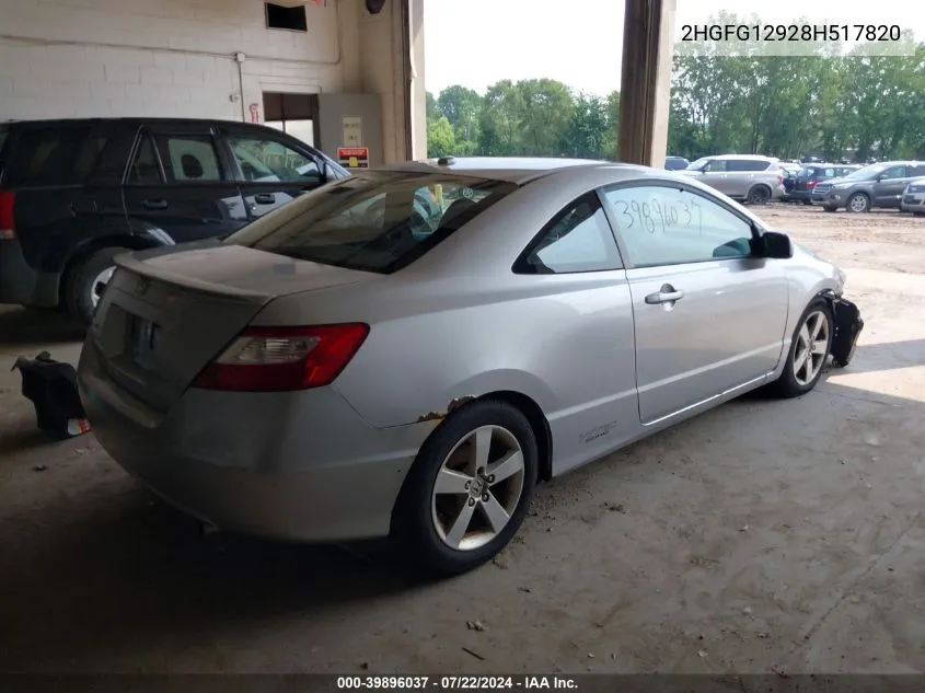 2008 Honda Civic Ex-L VIN: 2HGFG12928H517820 Lot: 39896037