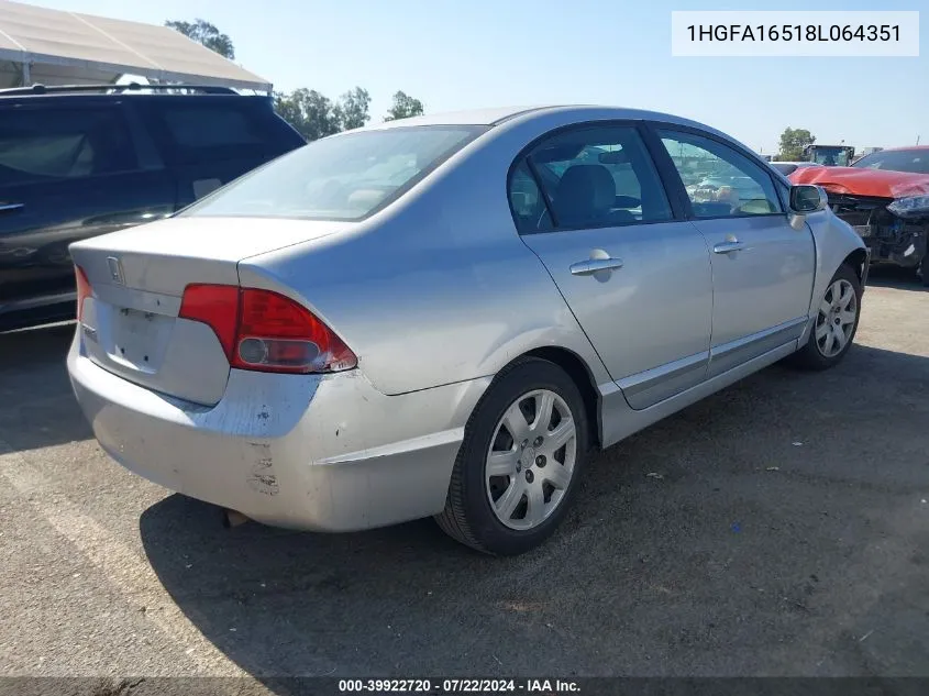 1HGFA16518L064351 2008 Honda Civic Sdn Lx