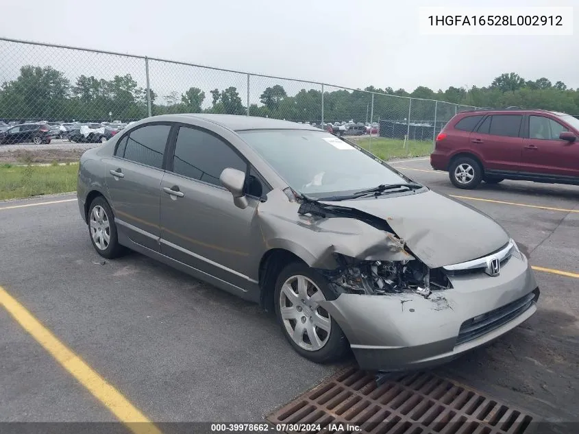 2008 Honda Civic Lx VIN: 1HGFA16528L002912 Lot: 39978662