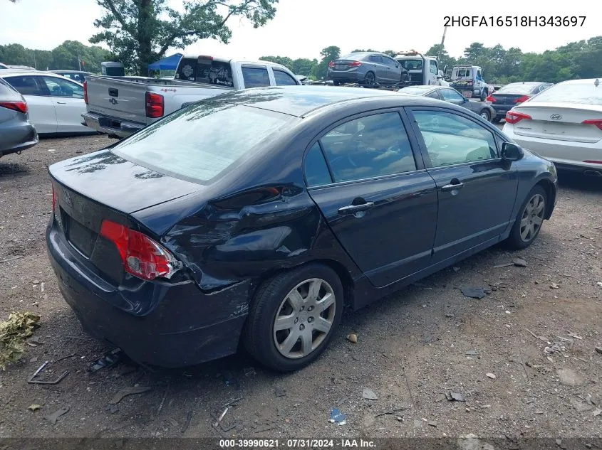 2008 Honda Civic Sdn Lx VIN: 2HGFA16518H343697 Lot: 39990621