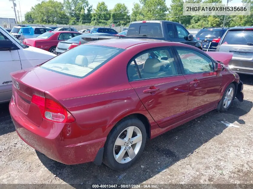 2008 Honda Civic Ex-L VIN: 2HGFA169X8H535686 Lot: 40013447